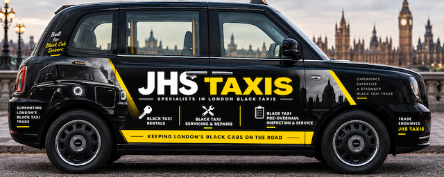 JHS Taxis liveried London black cab, Westminster